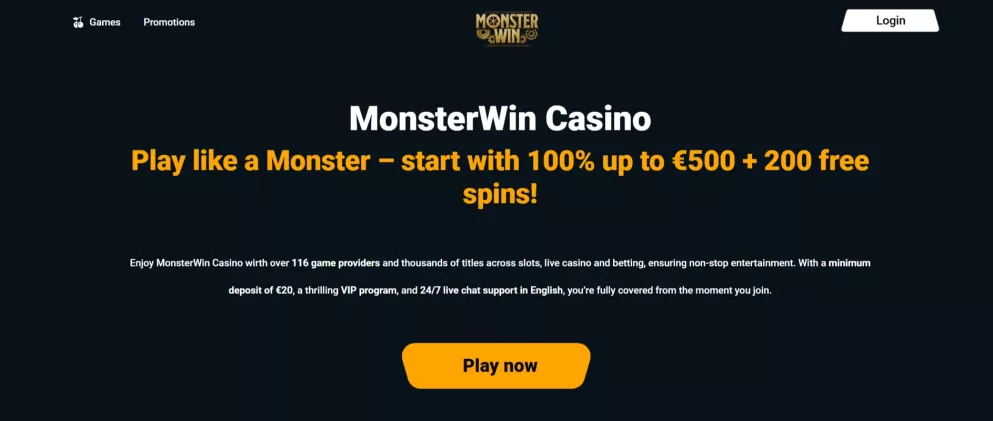 Monsterwin Casino – 100% bis zu 500 € Bonus plus 200 Freispiele für neue Spieler
