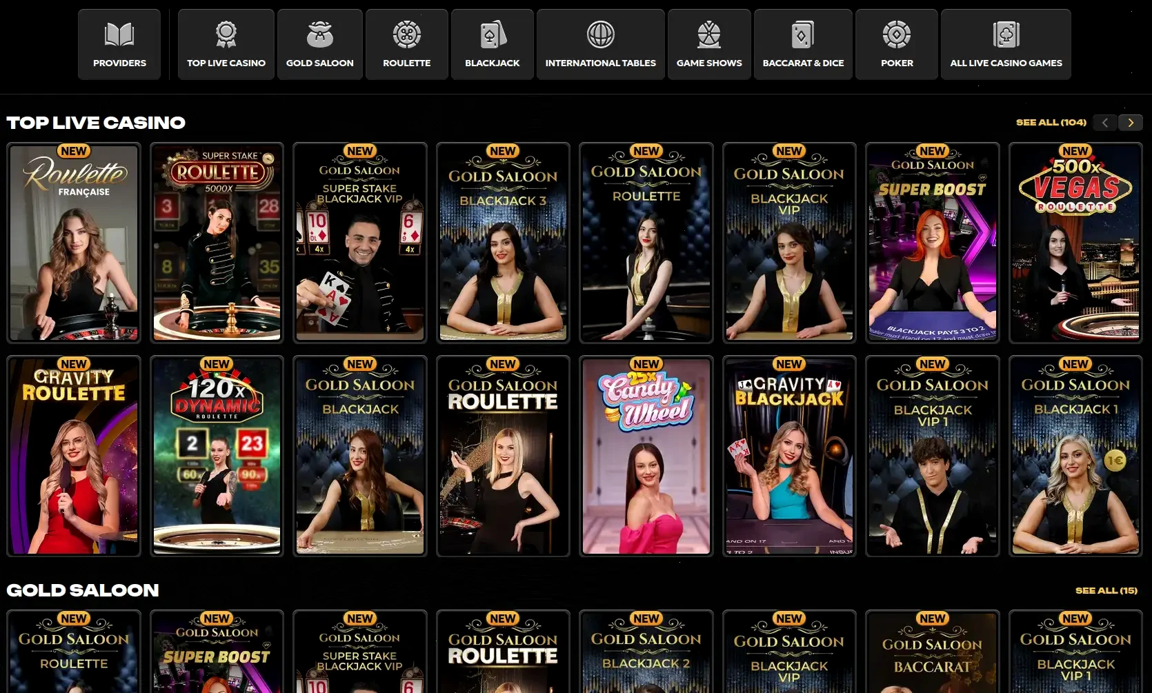 Monsterwin Online Casino Spielauswahl